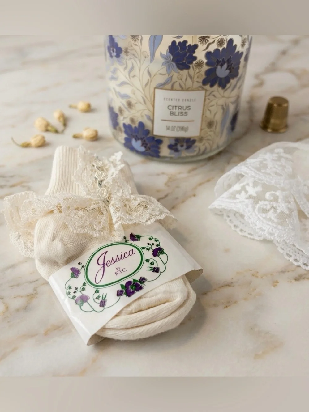 NWT Vintage Jessica by KTC Lace Trim Girl Baby Socks Sz 3-4.5
